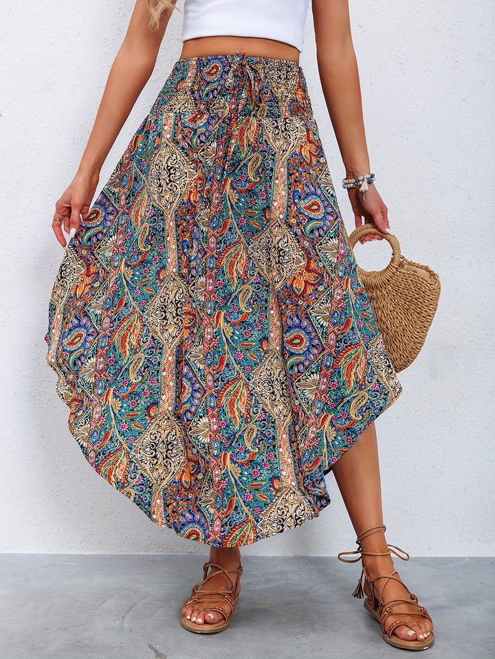 CALORA_ Dames Maxi Rok met Bohemian Paisley Print en Elastische Taille