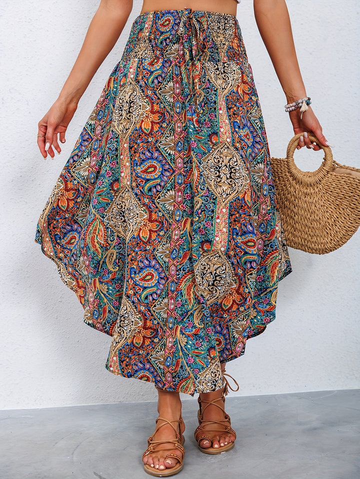 CALORA_ Dames Maxi Rok met Bohemian Paisley Print en Elastische Taille