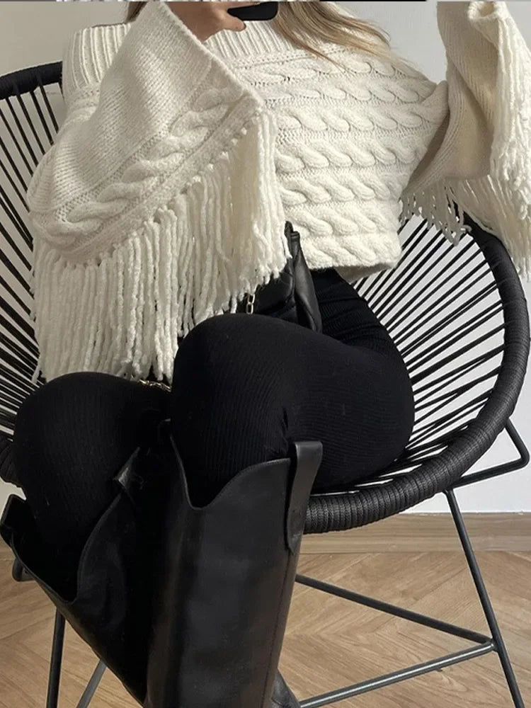 Dames off-shoulder kwastjes trui-Blouses-Calora-wit-S-Calora