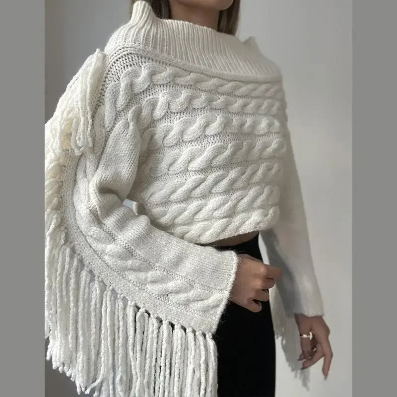 Dames off-shoulder kwastjes trui-Blouses-Calora-wit-S-Calora