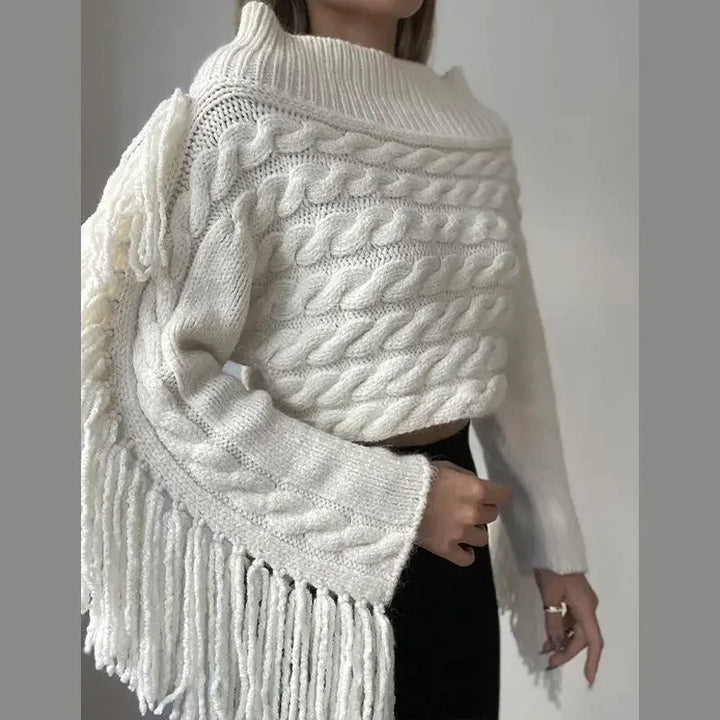 Dames off-shoulder kwastjes trui-Blouses-Calora-wit-S-Calora