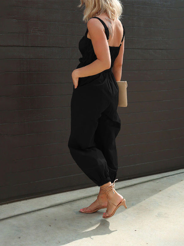 CALORA_ Dames Overall met Rits en Elastische Taille voor Zomerstijl