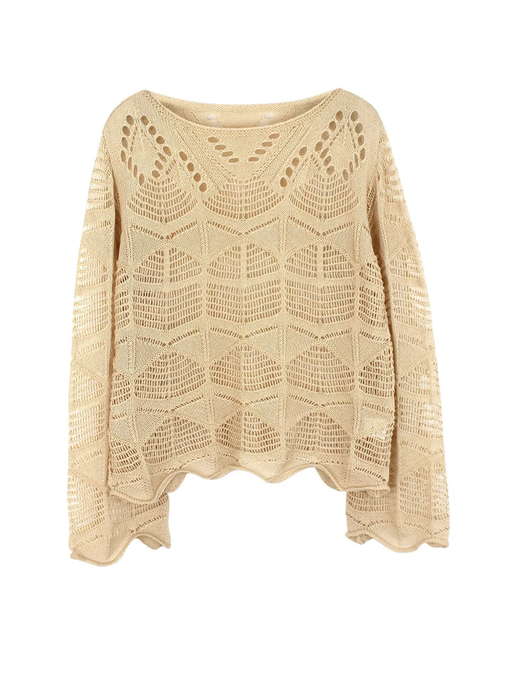 Dames ronde hals lange mouw holle gebreide trui zomer-Blazers & Vesten-Calora-Geel-S-Calora