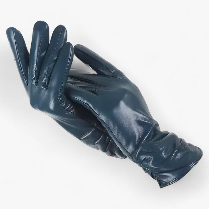 Dames schapenleren Winter Handschoenen-Laarzen-Calora-Blauw Lak-S-Calora