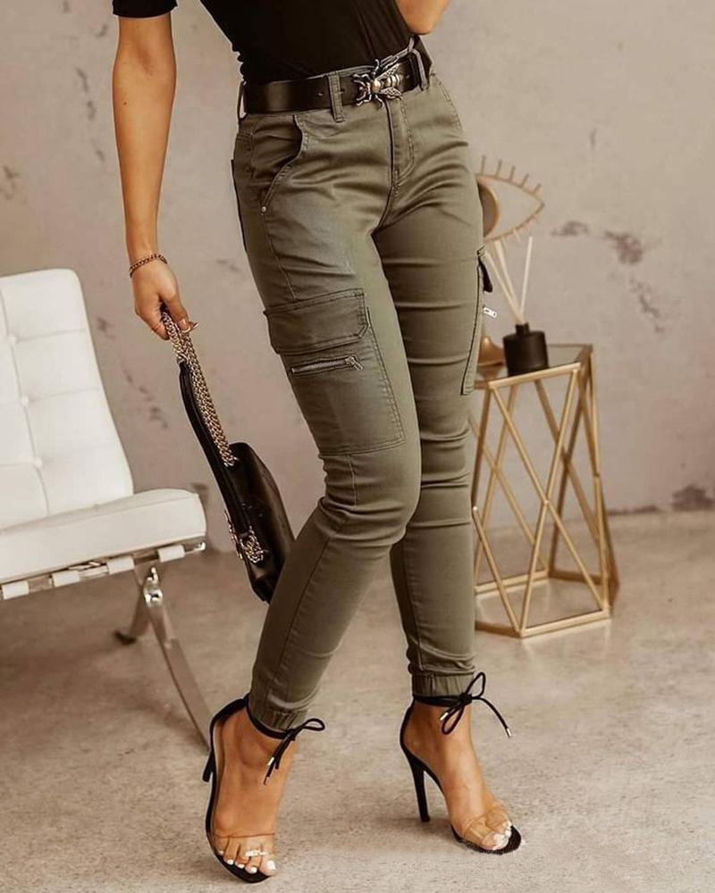 Dames Skinny Cargo Jeans-Pantalons-Calora-Groen-36-Calora