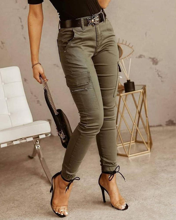 Dames Skinny Cargo Jeans-Pantalons-Calora-Groen-36-Calora