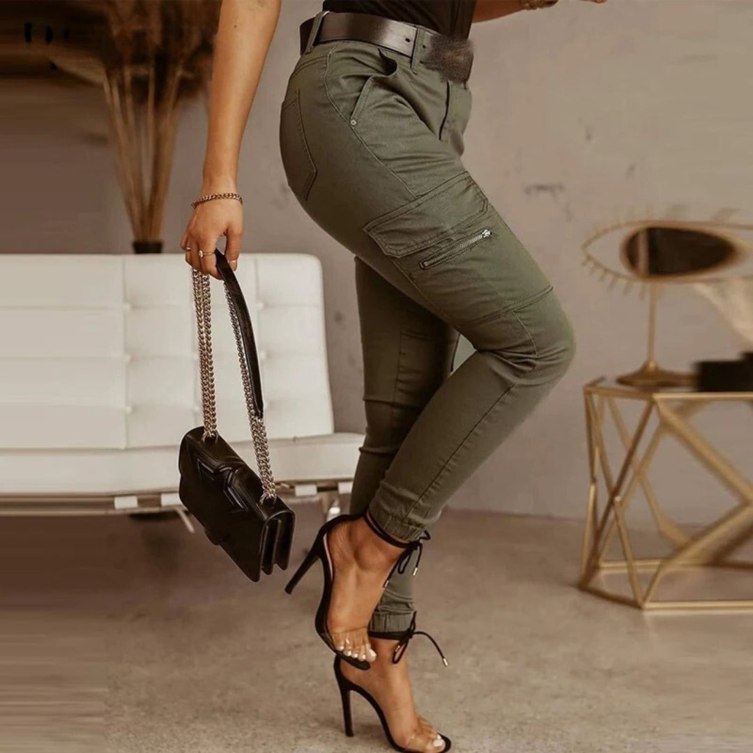 Dames Skinny Cargo Jeans-Pantalons-Calora-Zwart-36-Calora