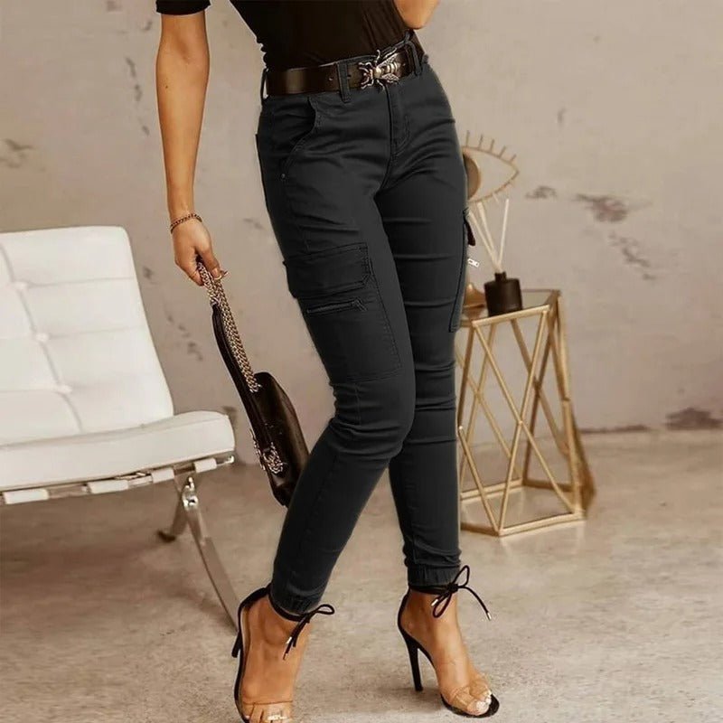 Dames Skinny Cargo Jeans-Pantalons-Calora-Zwart-36-Calora