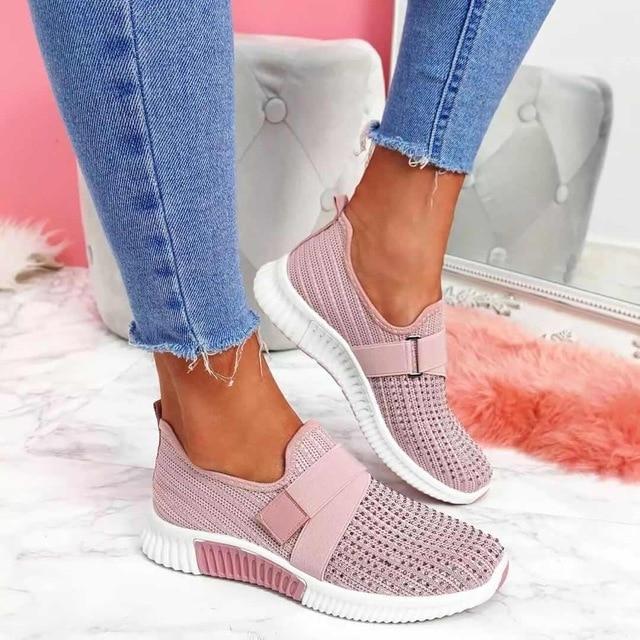CALORA_ Dames Slip-On Sneakers met Klittenband voor Verbeterde Houding