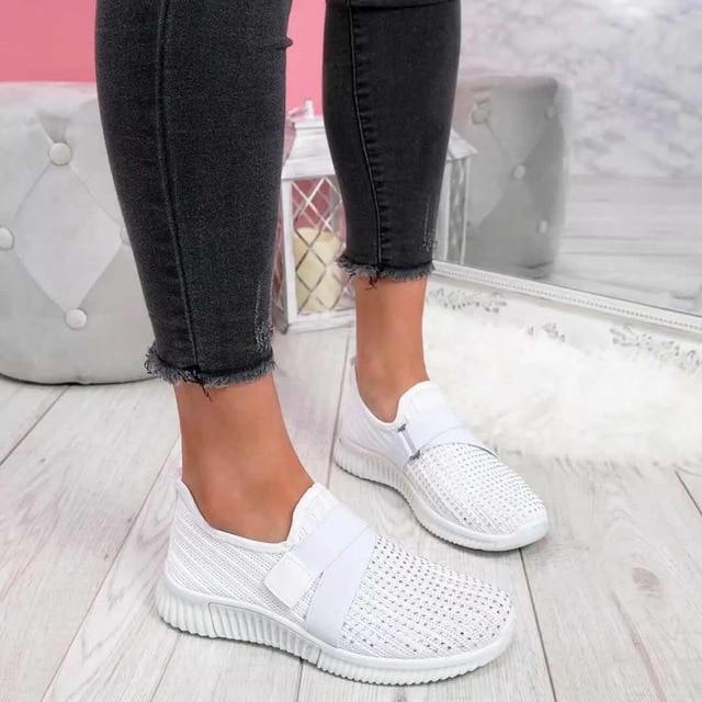 CALORA_ Dames Slip-On Sneakers met Klittenband voor Verbeterde Houding