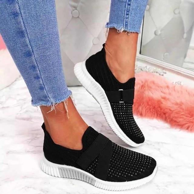 CALORA_ Dames Slip-On Sneakers met Klittenband voor Verbeterde Houding