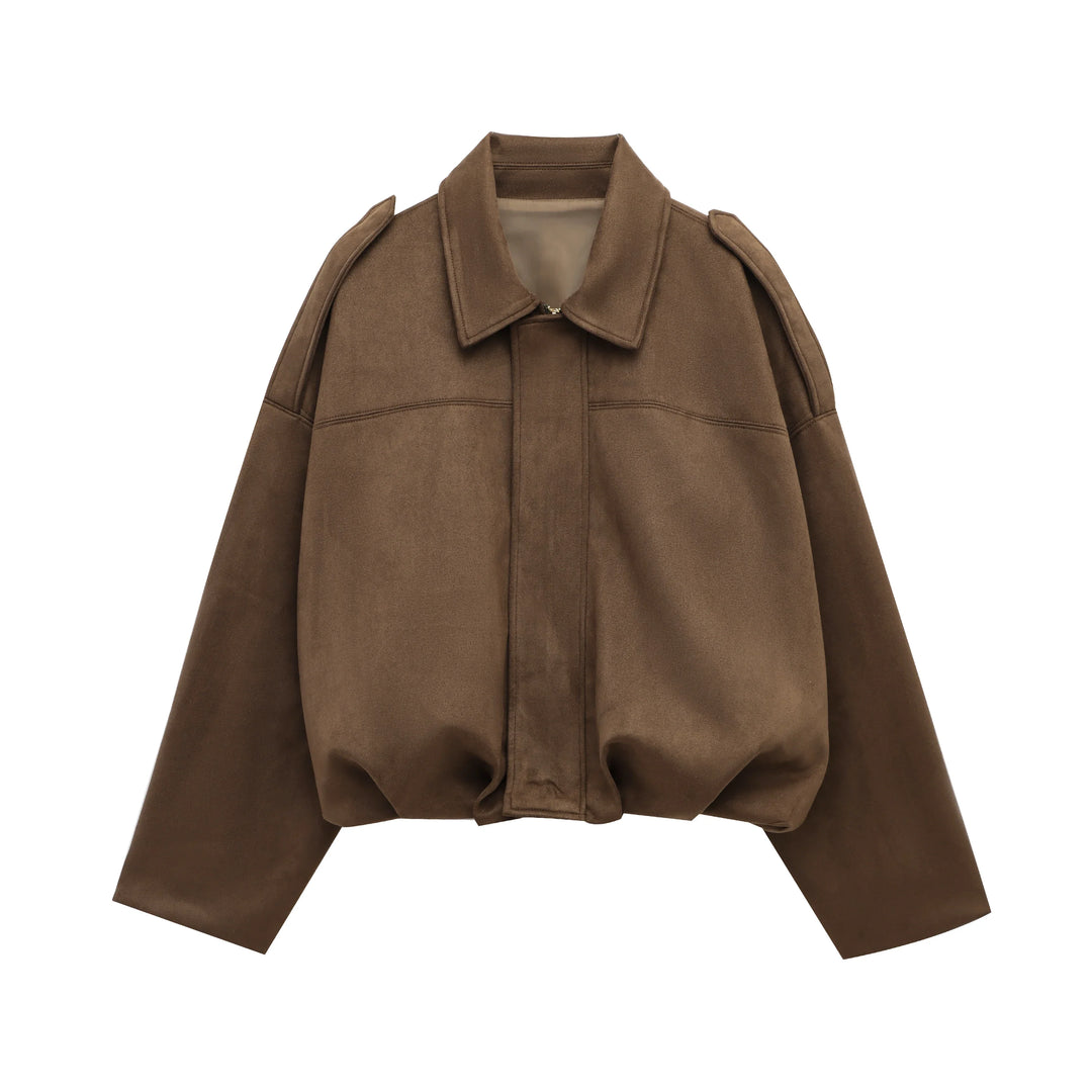 CALORA_ Dames Suede Bomber Jas Bruin Groen Met Rits Motorjas