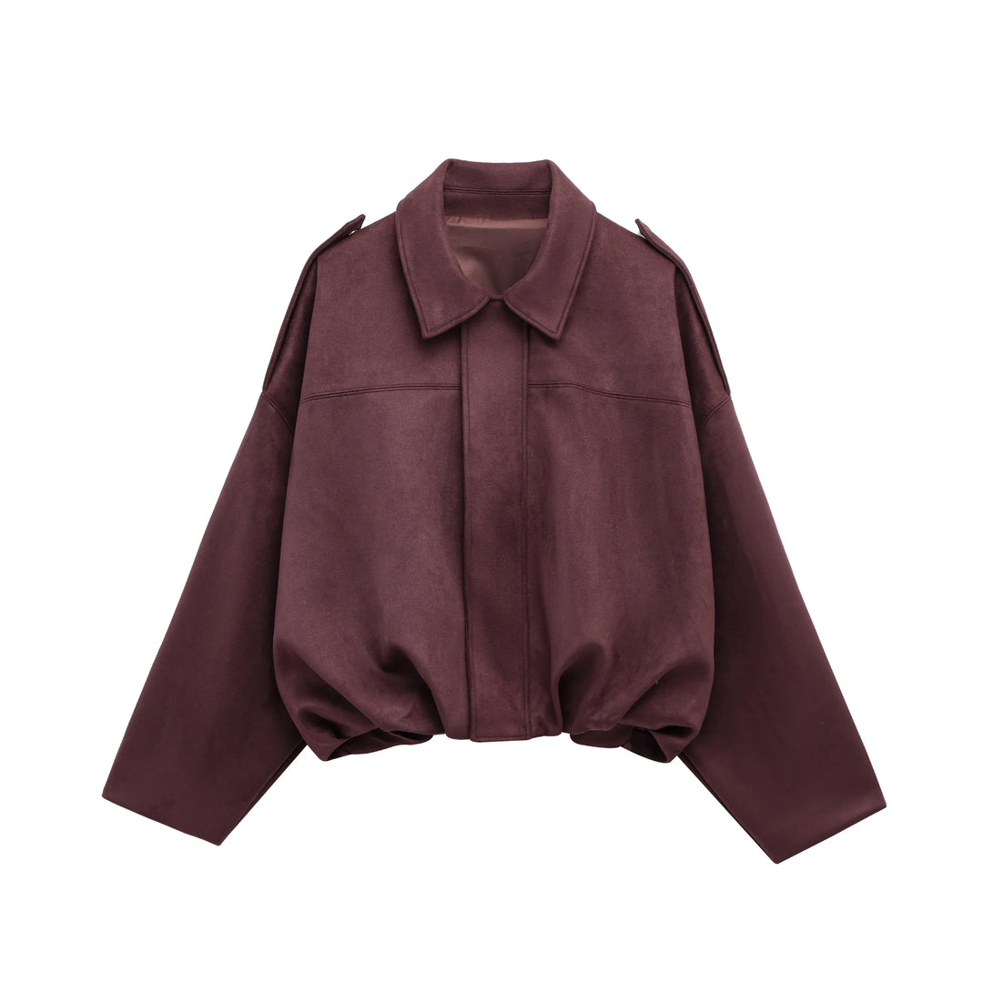 CALORA_ Dames Suede Bomber Jas Bruin Groen Met Rits Motorjas