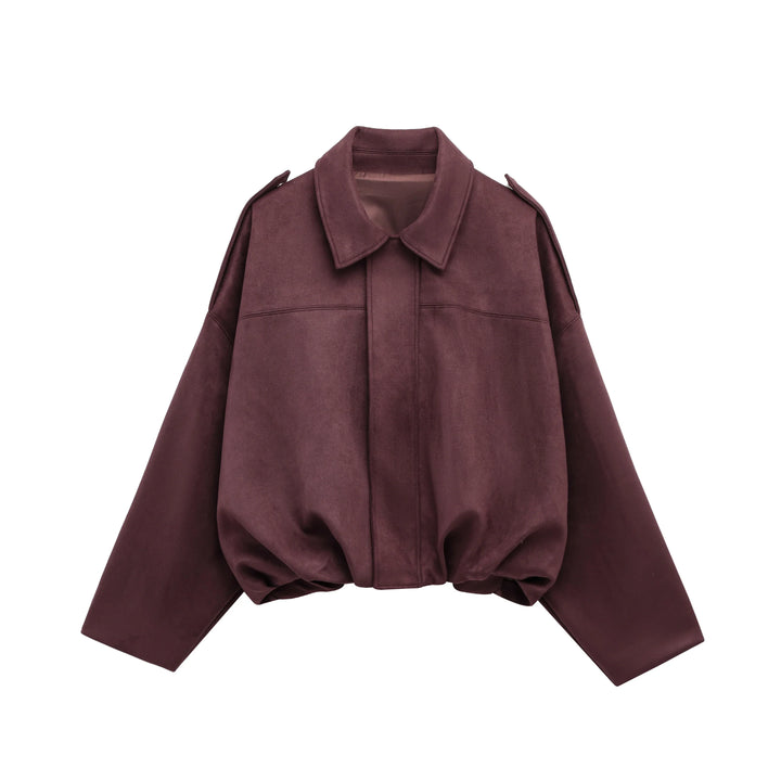 CALORA_ Dames Suede Bomber Jas Bruin Groen Met Rits Motorjas