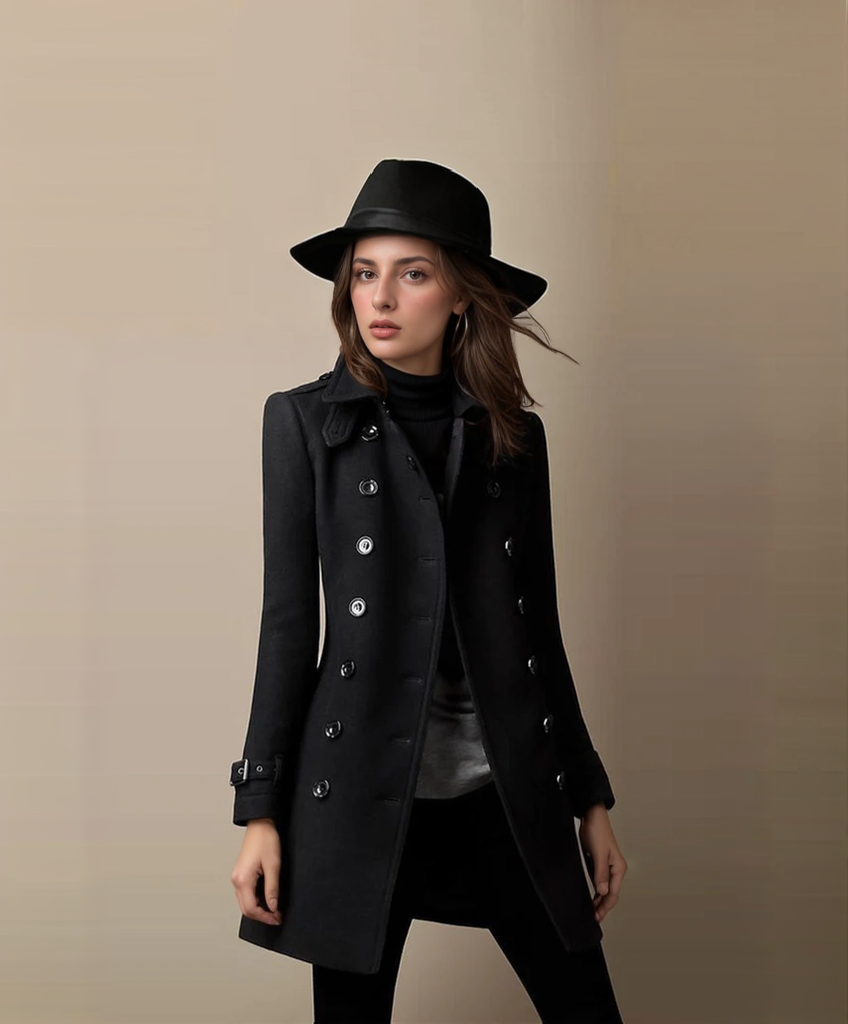 CALORA_ Dames Trenchcoat met Dubbele Knopen en Tailored Fit van Katoen