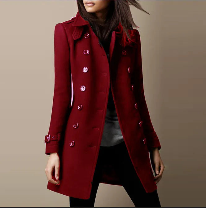 CALORA_ Dames Trenchcoat met Dubbele Knopen en Tailored Fit van Katoen