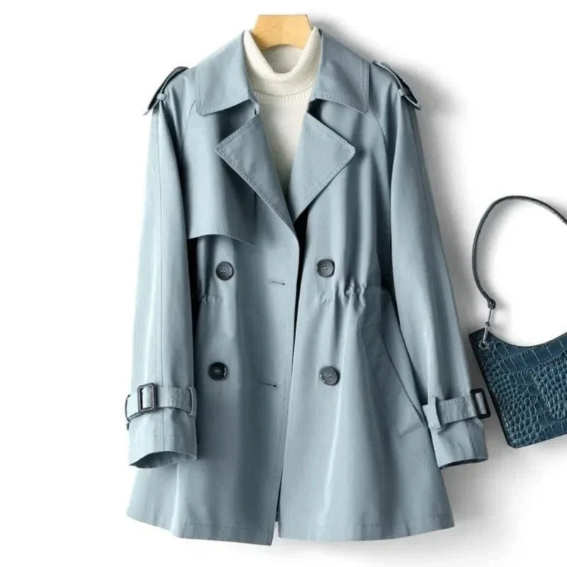Dames Trenchcoat met Dubbele Rij Knopen en Flatterend Silhouet-trenchcoat dames-Calora-Blauw-S-Calora