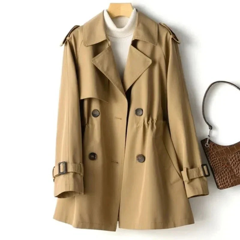 Dames Trenchcoat met Dubbele Rij Knopen en Flatterend Silhouet-trenchcoat dames-Calora-Bruin-S-Calora