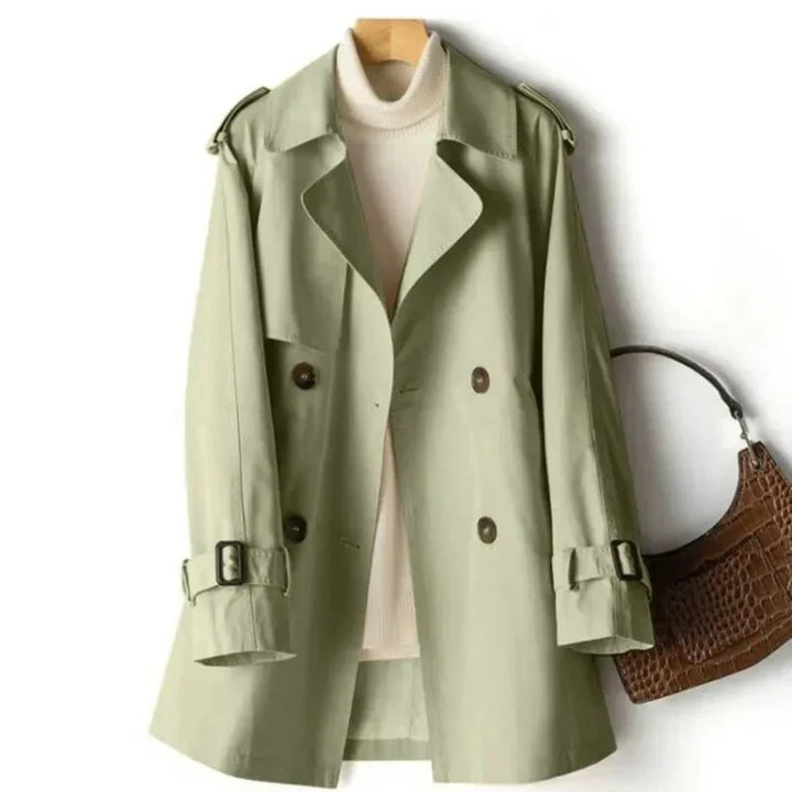 Dames Trenchcoat met Dubbele Rij Knopen en Flatterend Silhouet-trenchcoat dames-Calora-Groen-S-Calora