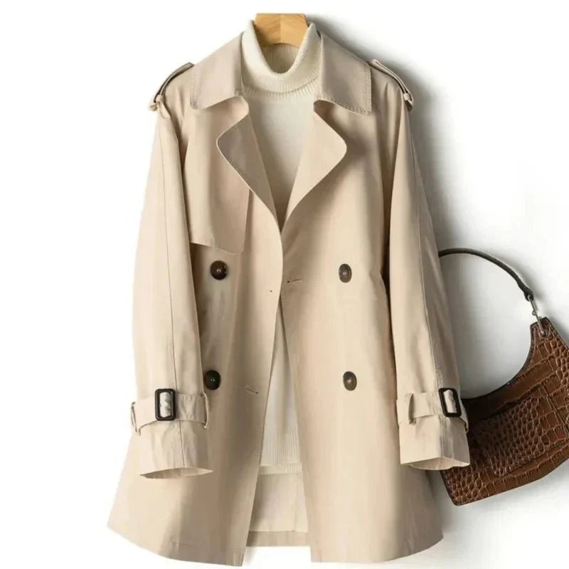 Dames Trenchcoat met Dubbele Rij Knopen en Flatterend Silhouet-trenchcoat dames-Calora-Khaki-S-Calora