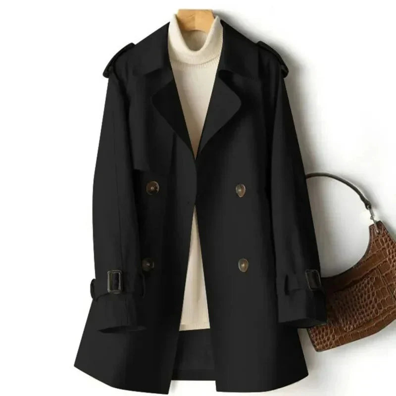 Dames Trenchcoat met Dubbele Rij Knopen en Flatterend Silhouet-trenchcoat dames-Calora-Zwart-S-Calora
