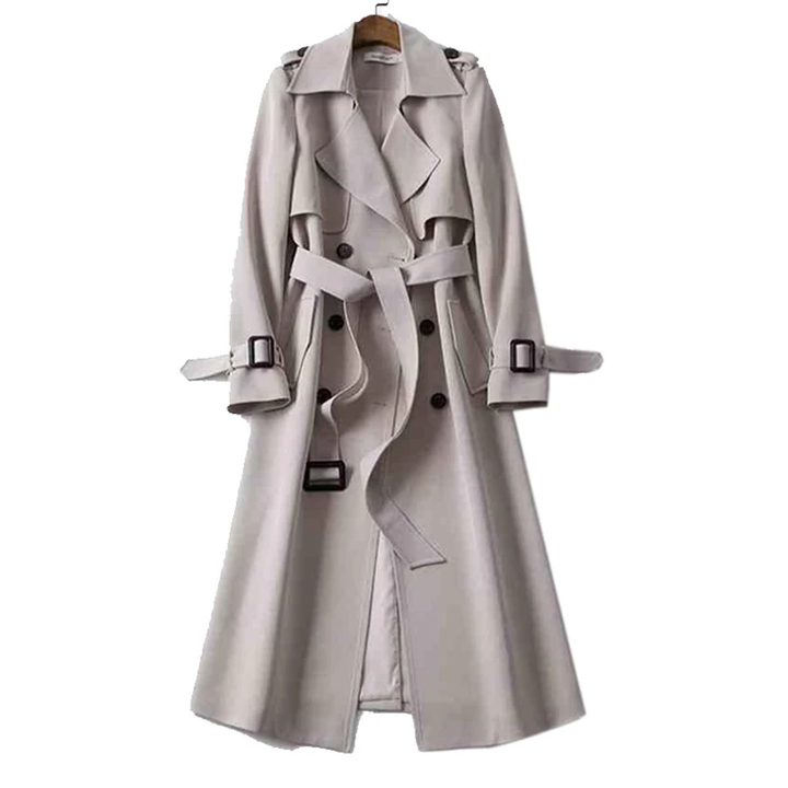 Dames Trenchcoat met Dubbele Rij Knopen en Lange Mouwen-trenchcoat dames-Calora-Beige-S-Calora