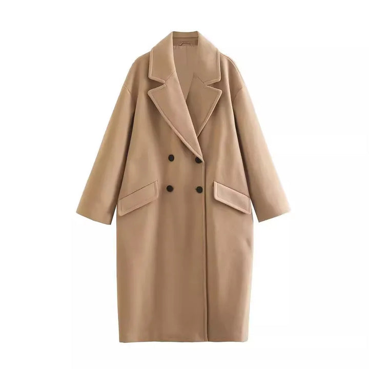 Dames Trenchcoat met Dubbele Rij Knopen en Revers voor Vrouwen-trenchcoat dames-Calora-Beige-XS-Calora