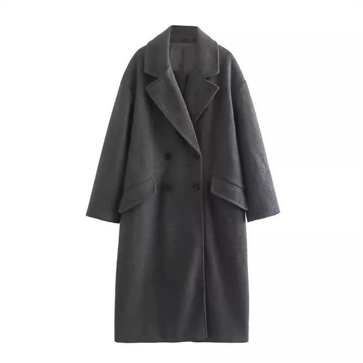 Dames Trenchcoat met Dubbele Rij Knopen en Revers voor Vrouwen-trenchcoat dames-Calora-Donkergrijs-XS-Calora