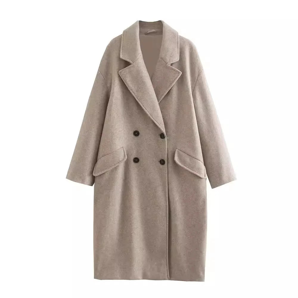 Dames Trenchcoat met Dubbele Rij Knopen en Revers voor Vrouwen-trenchcoat dames-Calora-Khaki-XS-Calora