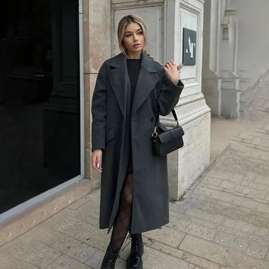 Dames Trenchcoat met Dubbele Rij Knopen en Revers voor Vrouwen-trenchcoat dames-Calora-Zwart-XS-Calora