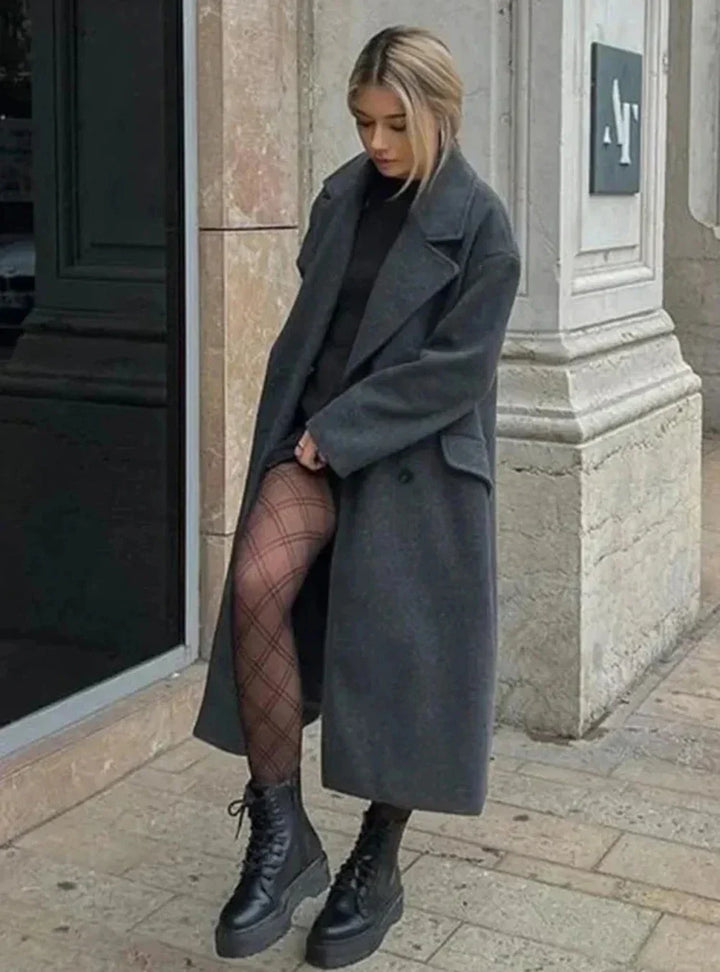 Dames Trenchcoat met Dubbele Rij Knopen en Revers voor Vrouwen-trenchcoat dames-Calora-Zwart-XS-Calora