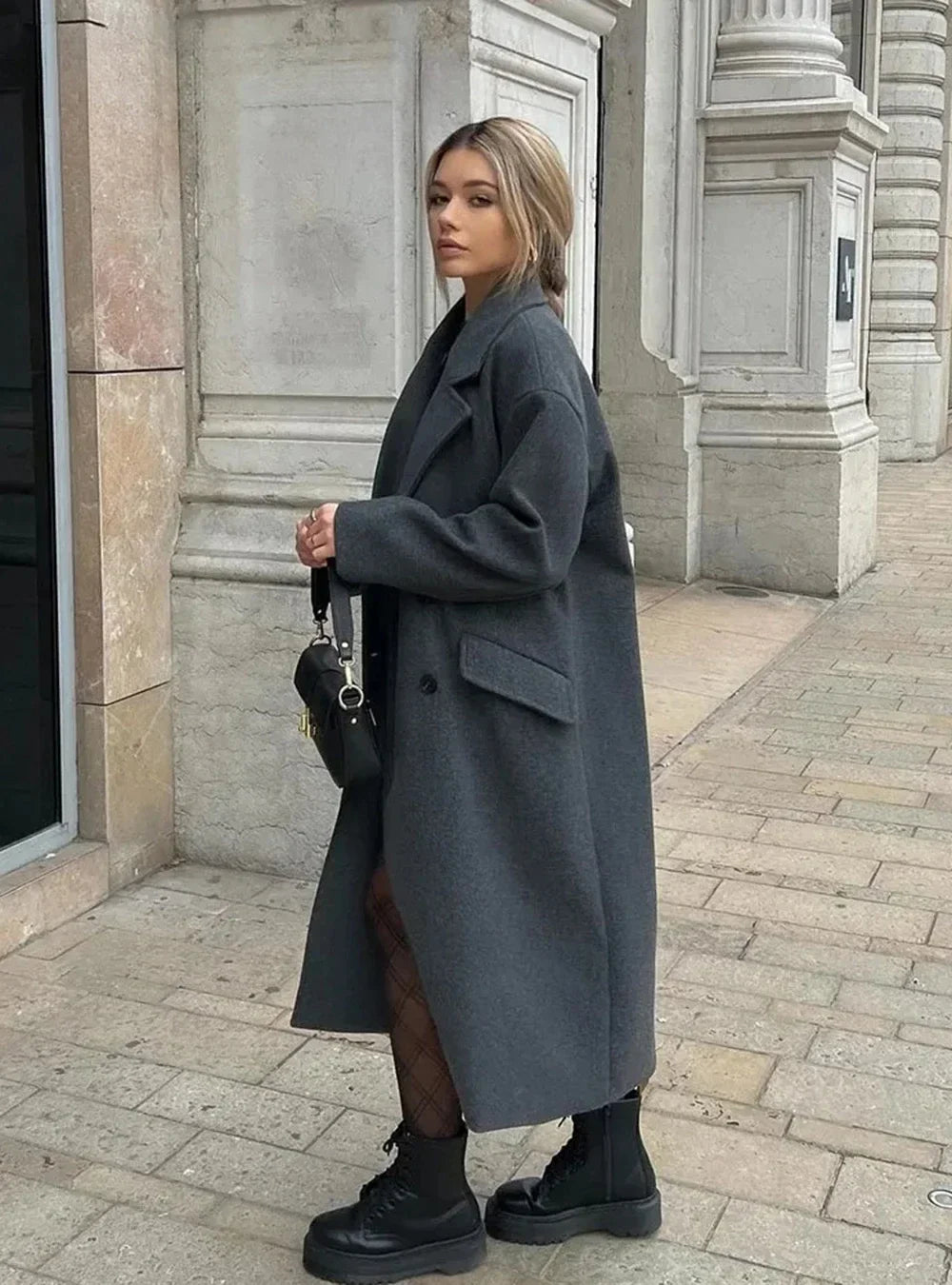 Dames Trenchcoat met Dubbele Rij Knopen en Revers voor Vrouwen-trenchcoat dames-Calora-Zwart-XS-Calora
