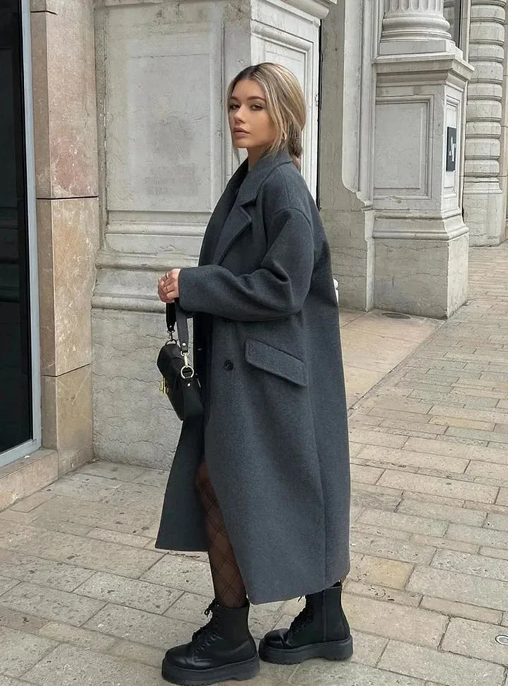 Dames Trenchcoat met Dubbele Rij Knopen en Revers voor Vrouwen-trenchcoat dames-Calora-Zwart-XS-Calora