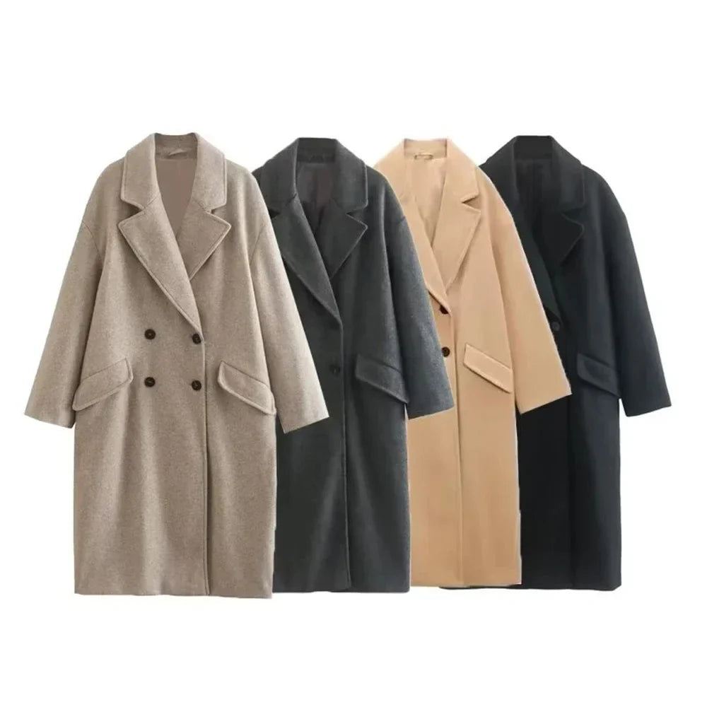 Dames Trenchcoat met Dubbele Rij Knopen en Revers voor Vrouwen-trenchcoat dames-Calora-Zwart-XS-Calora