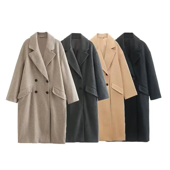 Dames Trenchcoat met Dubbele Rij Knopen en Revers voor Vrouwen-trenchcoat dames-Calora-Zwart-XS-Calora
