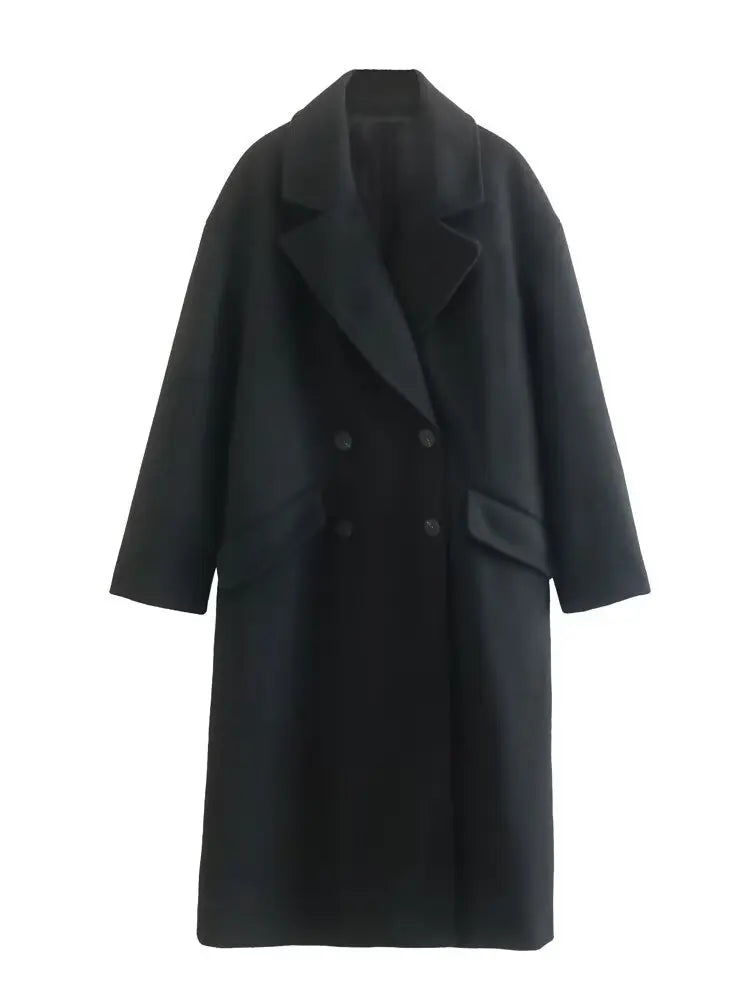 Dames Trenchcoat met Dubbele Rij Knopen en Revers voor Vrouwen-trenchcoat dames-Calora-Zwart-XS-Calora
