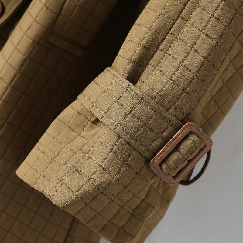 Dames Trenchcoat met Vierkante Ruit en Revers voor Elegante Stijl-trenchcoat dames-Calora-S-Calora
