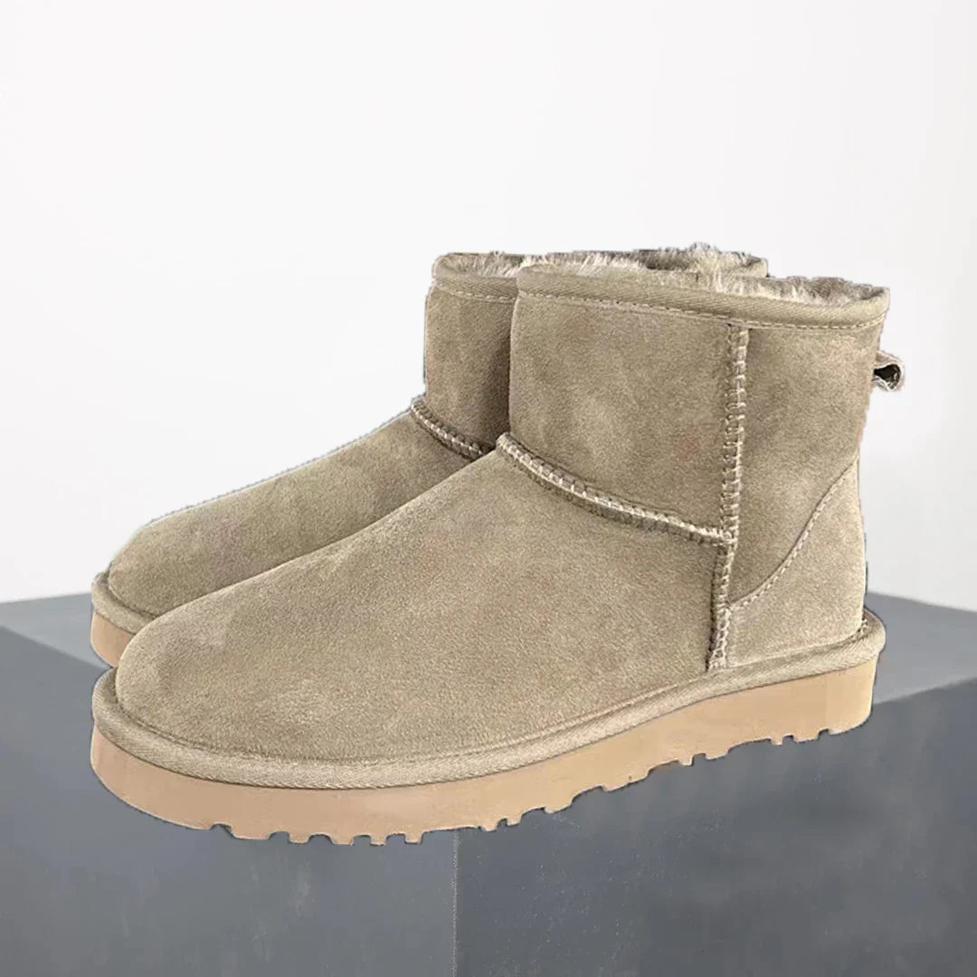 CALORA_ Dames Ultra Mini Platform Enkellaars Met Vachtvoering Zwart