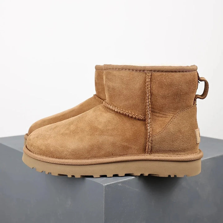 CALORA_ Dames Ultra Mini Platform Enkellaars Met Vachtvoering Zwart