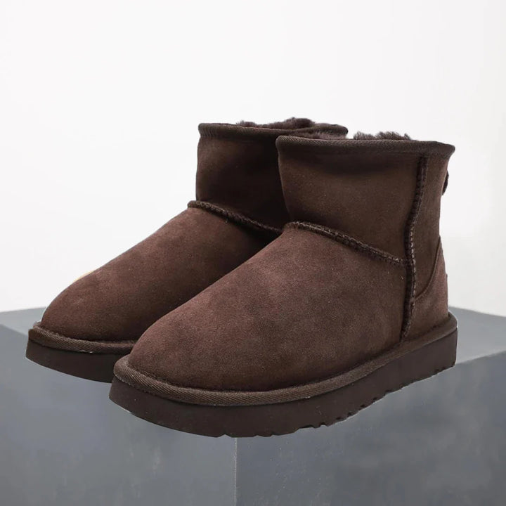 CALORA_ Dames Ultra Mini Platform Enkellaars Met Vachtvoering Zwart