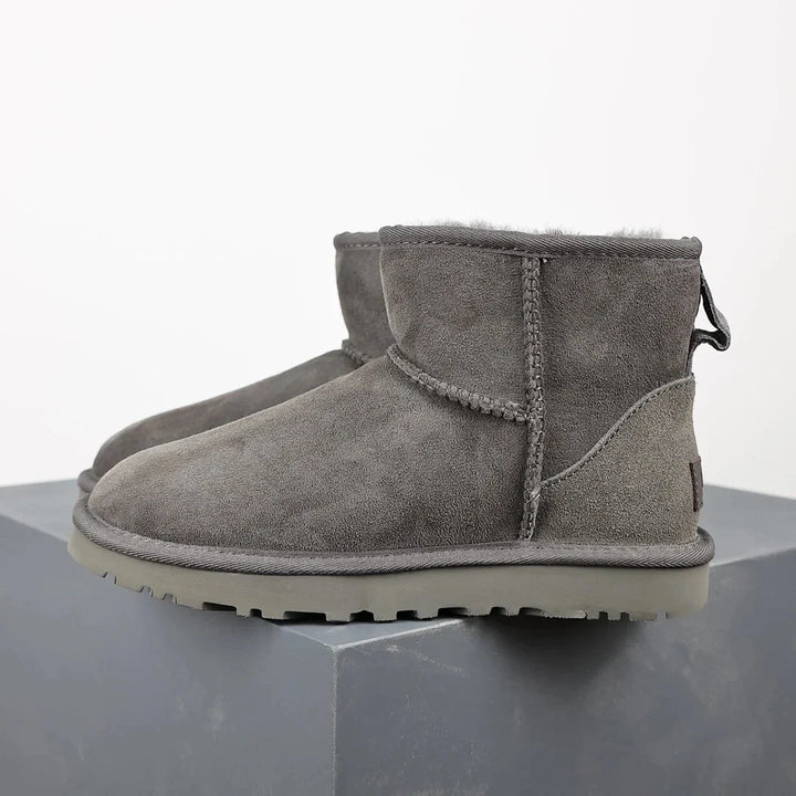 CALORA_ Dames Ultra Mini Platform Enkellaars Met Vachtvoering Zwart