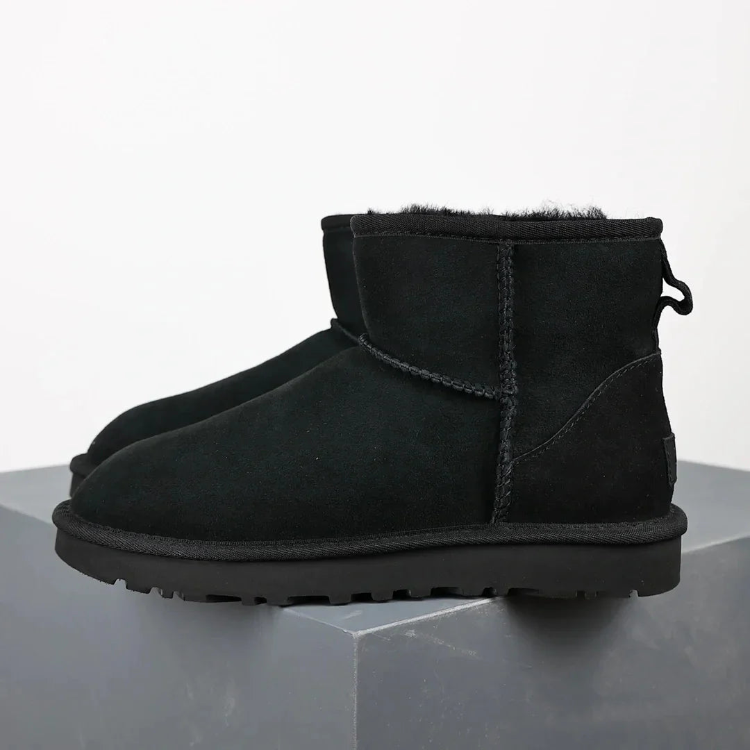 CALORA_ Dames Ultra Mini Platform Enkellaars Met Vachtvoering Zwart