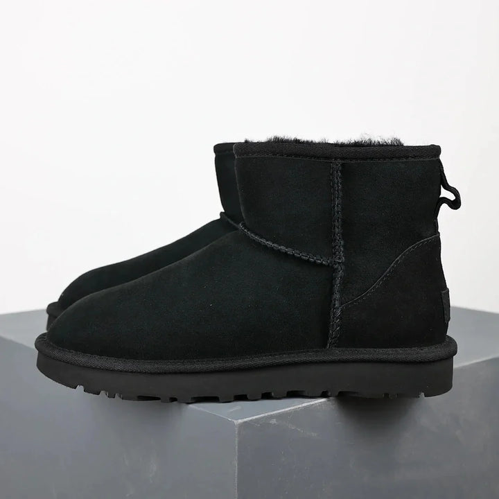 CALORA_ Dames Ultra Mini Platform Enkellaars Met Vachtvoering Zwart