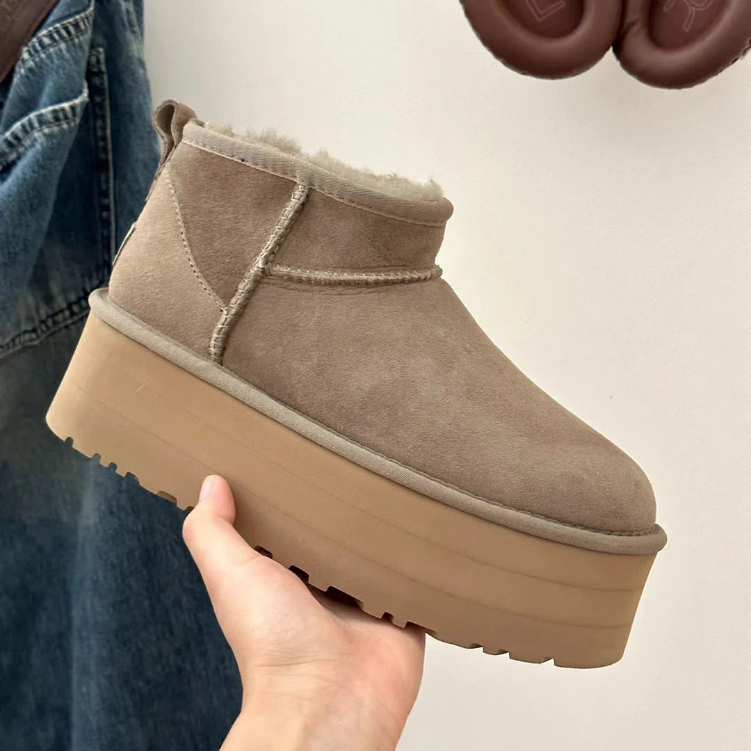 CALORA_ Dames Ultra Mini Platformlaarzen Met Bontvoering Zwart