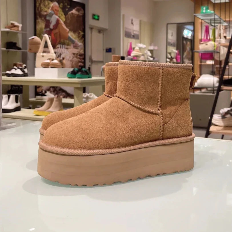 CALORA_ Dames Ultra Mini Platformlaarzen Met Bontvoering Zwart