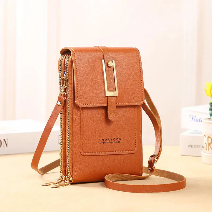 CALORA_ Dames Vegan Leren Telefoontas Met Praktische Compartimenten