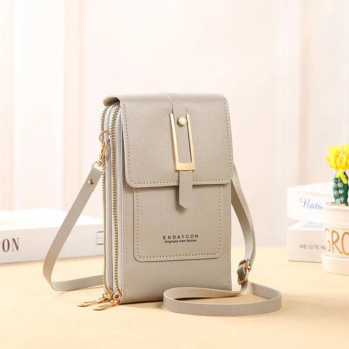 CALORA_ Dames Vegan Leren Telefoontas Met Praktische Compartimenten