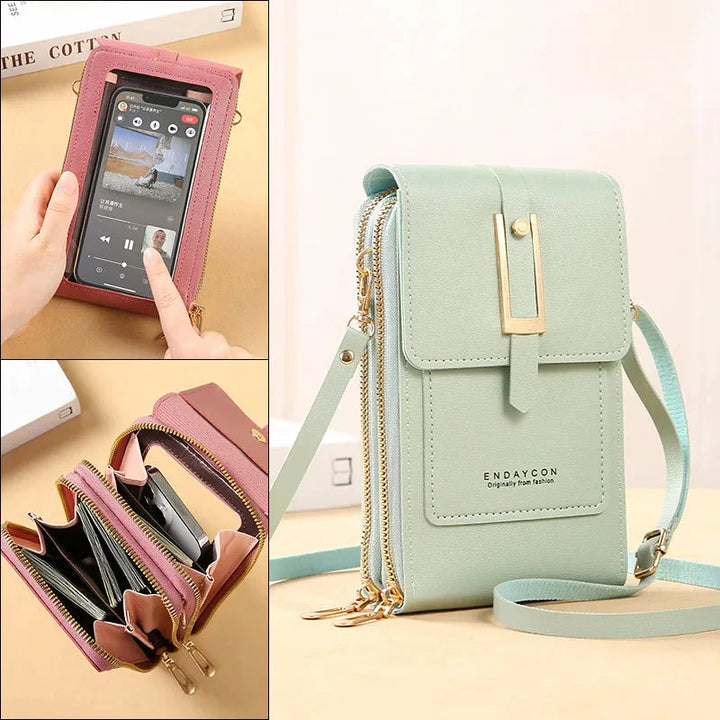 CALORA_ Dames Vegan Leren Telefoontas Met Praktische Compartimenten