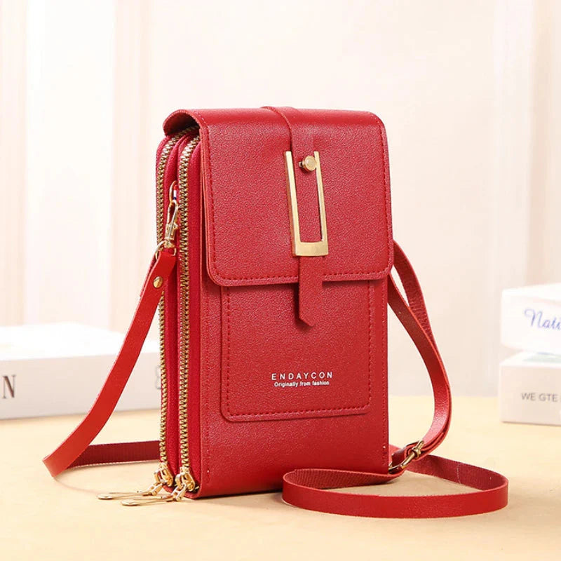 CALORA_ Dames Vegan Leren Telefoontas Met Praktische Compartimenten