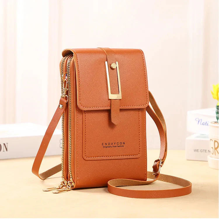 CALORA_ Dames Vegan Leren Telefoontas Met Praktische Compartimenten